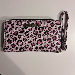 Betsey Johnson Pink Black Animal Print Zip Around Accordion Wallet